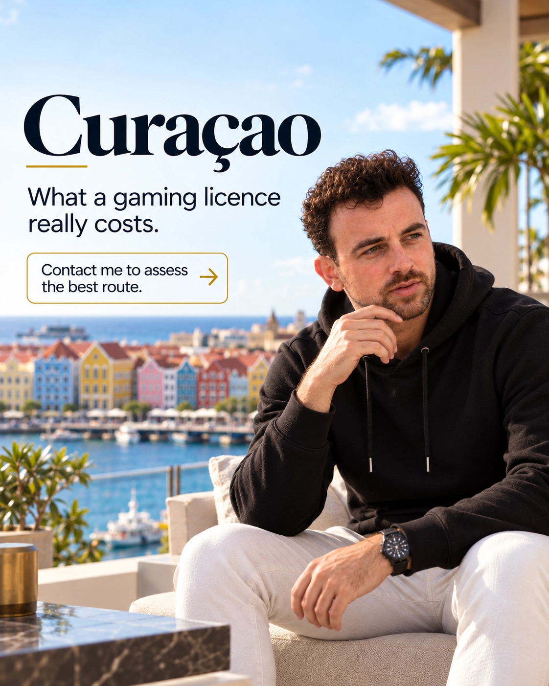 Henk Wolff at the Curaçao waterfront discussing what a gaming licence really costs