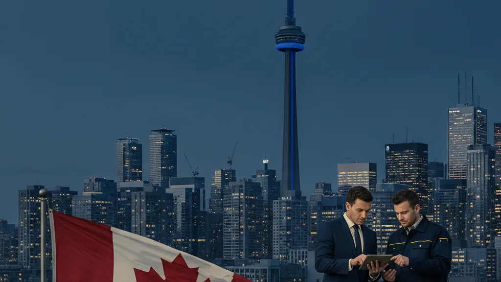 Opening an online casino in Ontario, Canadian flag with Toronto skyline