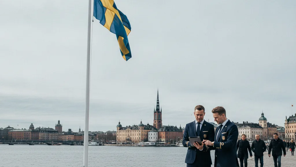 Opening an online casino in Sweden, Swedish flag over Stockholm
