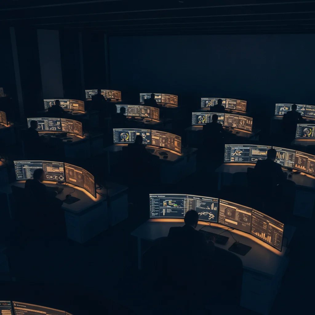 Modern iGaming operations centre with screens showing responsible gambling and AML data