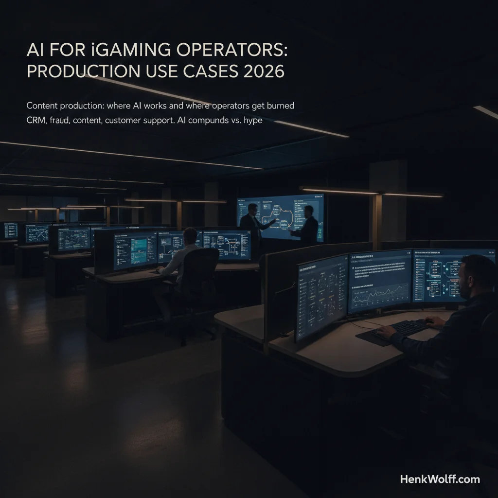 Modern operations centre with AI content production data on screens.