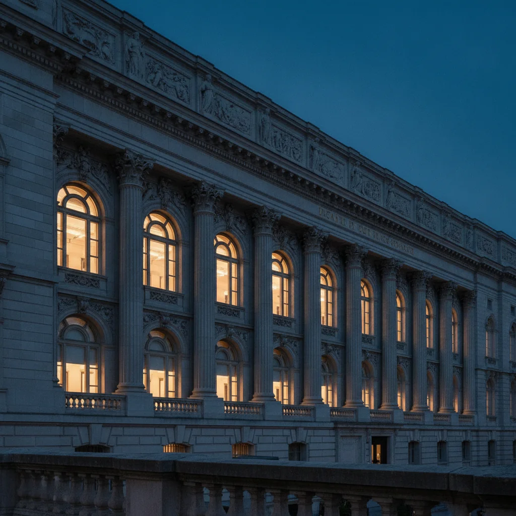 European gambling regulator office building at blue hour