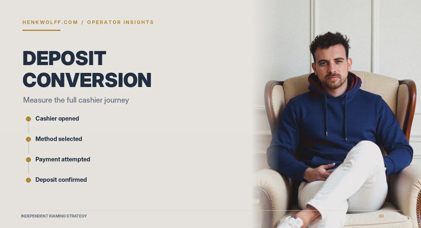 Casino deposit conversion from cashier opened to successfully confirmed deposit