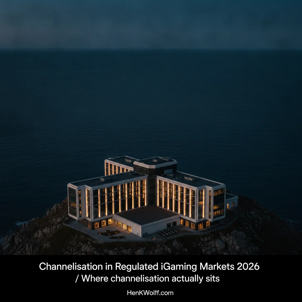 Grand coastal casino-resort at twilight overlooking a deep navy ocean.