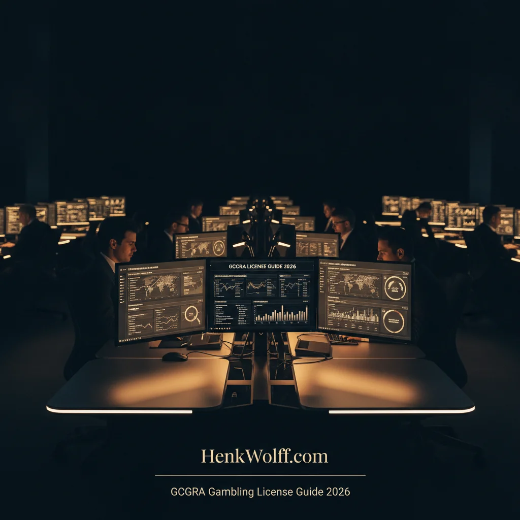 Modern iGaming operations center with screens displaying responsible gambling and AML data.