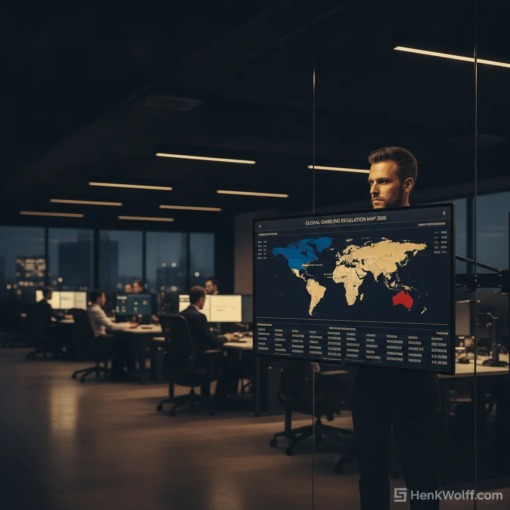 Modern iGaming operations centre with screens displaying global market data.