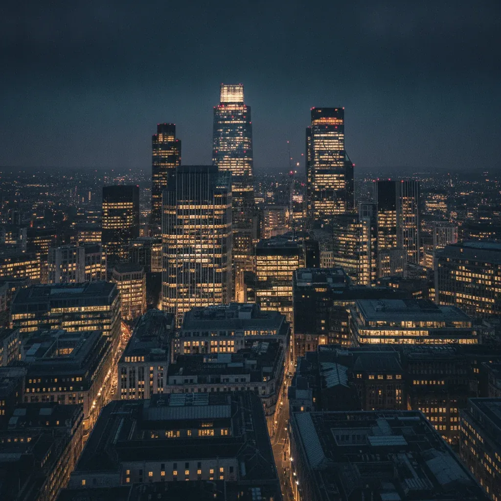 London financial district at dusk, symbolizing sustained operational growth.