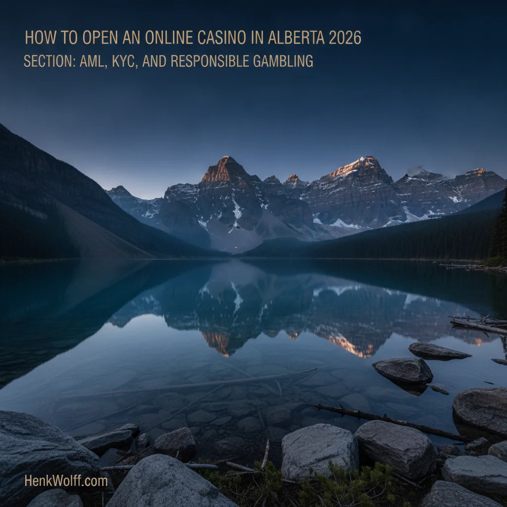Canadian Rockies mountain landscape in Alberta at blue hour, reflecting in a lake.