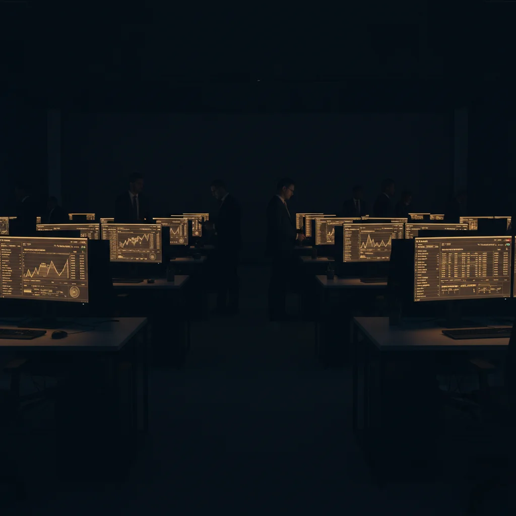 Modern financial operations center with screens displaying payment transaction data.