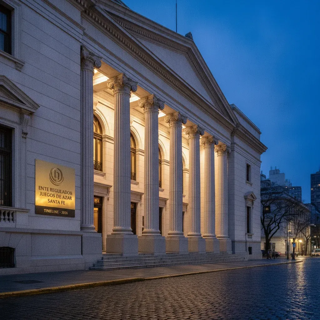 Government regulatory building in Santa Fe, Argentina at blue hour with warm lights