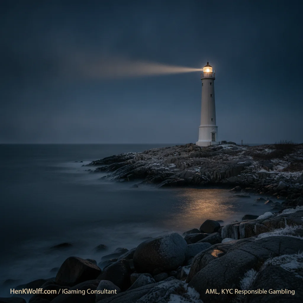 Modern lighthouse on a rugged Finnish coastline at blue hour, overseeing the Baltic Sea