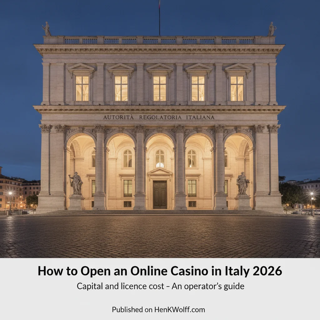 Italian regulator building exterior at blue hour with warm interior light