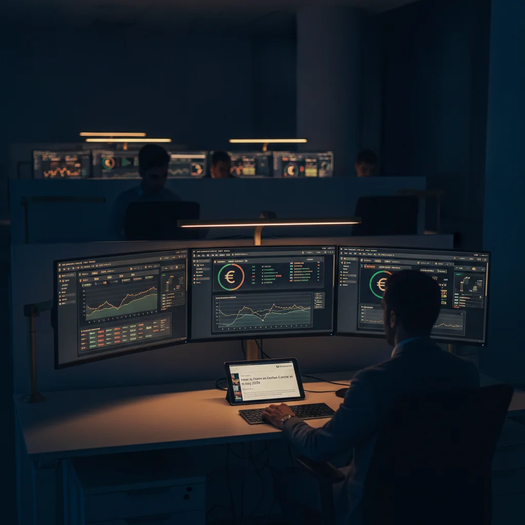 Modern iGaming payments operations centre interior with glowing screens and blurred figures.
