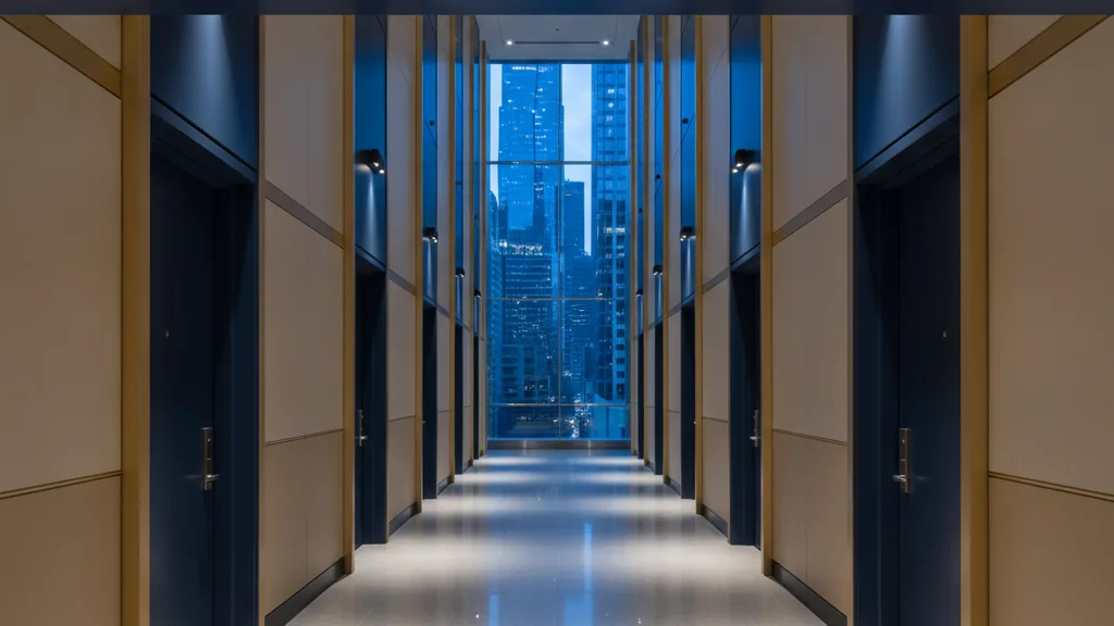 Corridor of doorways representing the application process - Step 2: Choose the regulatory footing and licence
