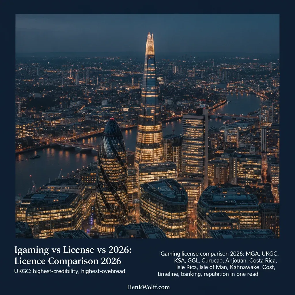 London financial district skyline at blue hour with warm city lights, reflecting UKGC credibility.