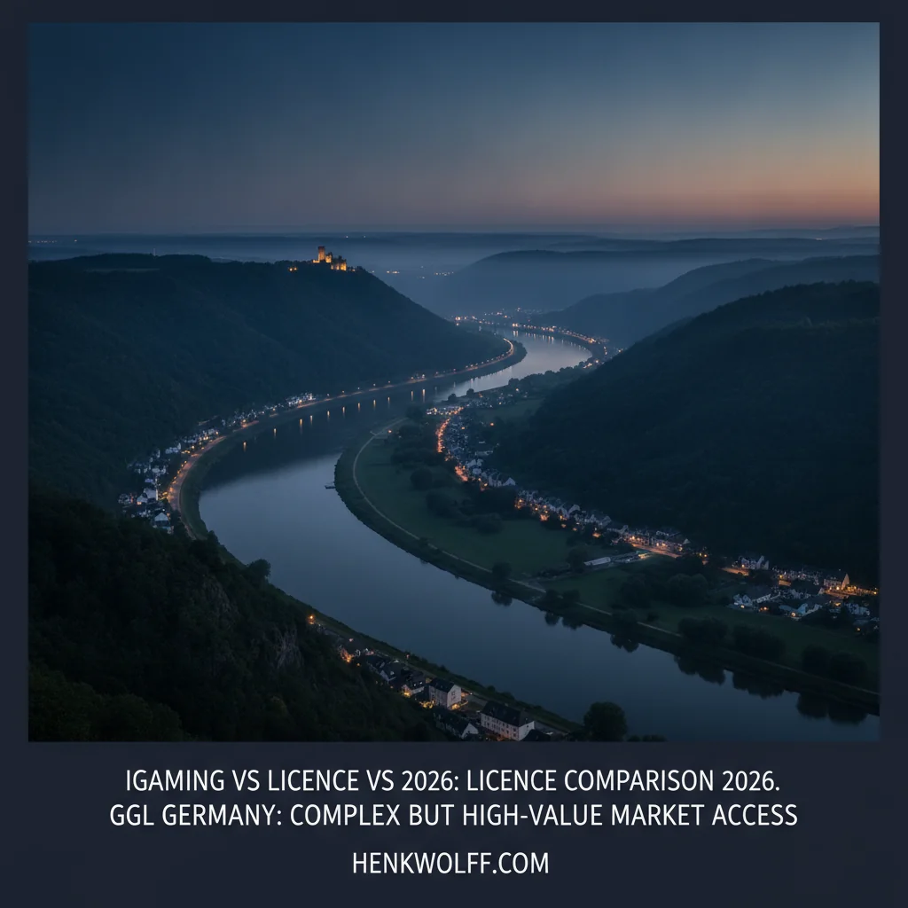 Rhine River valley at twilight with a distant castle and forested hills, 1:1 square frame.
