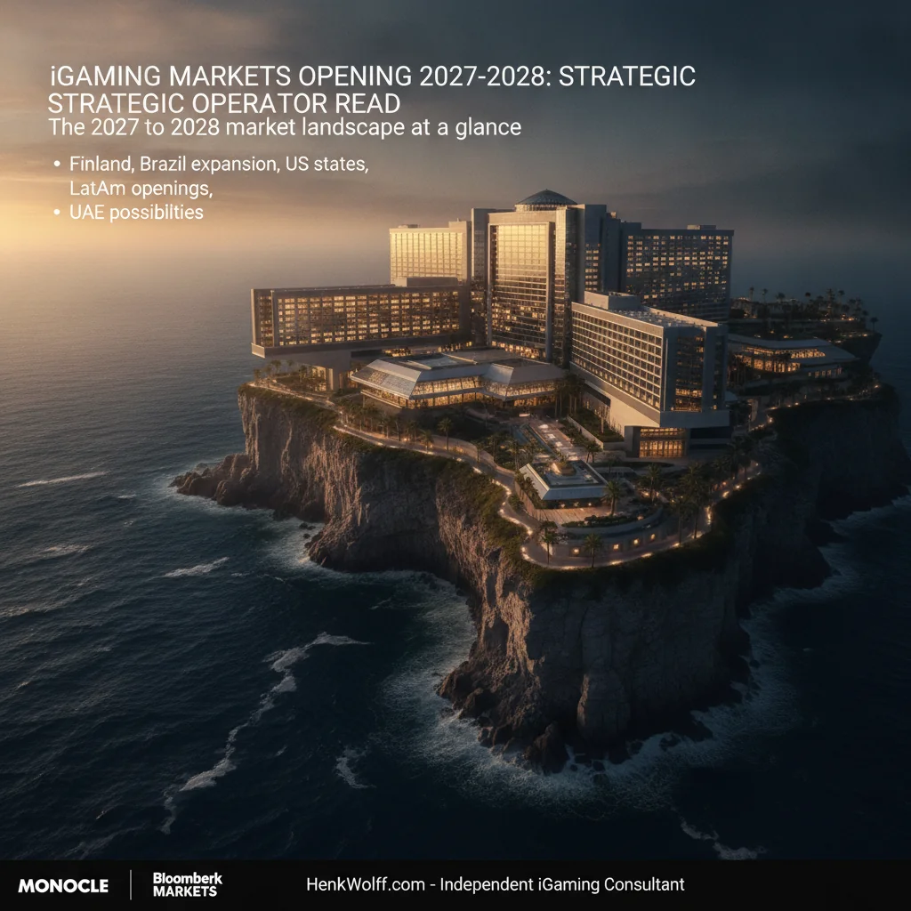 Casino-resort building on a coastal cliff at twilight, hinting at new iGaming markets.