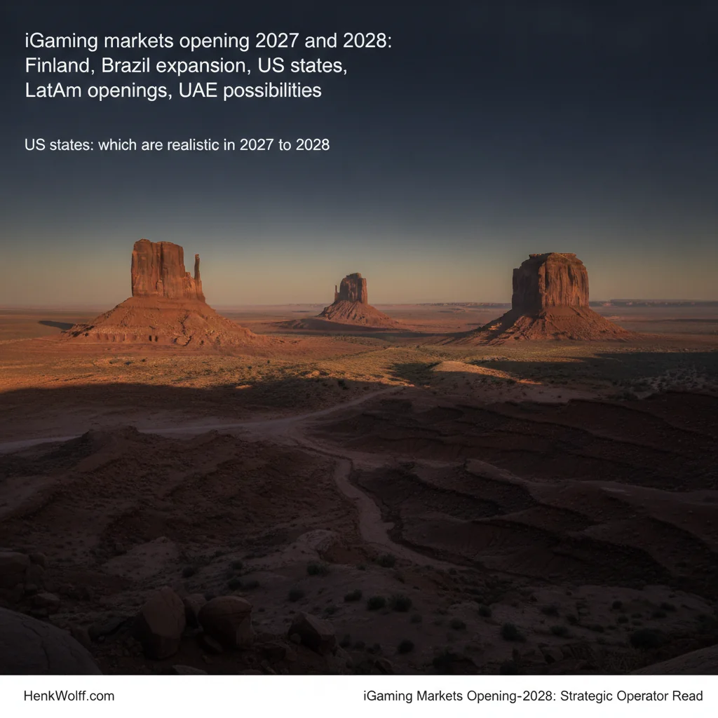 Monument Valley landscape at twilight with sandstone formations, deep navy sky, and golden horizon light.