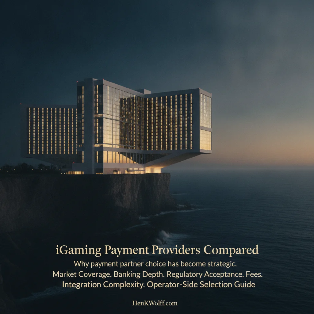 Casino-resort building on a coastal cliff at twilight, symbolizing iGaming strategic depth.