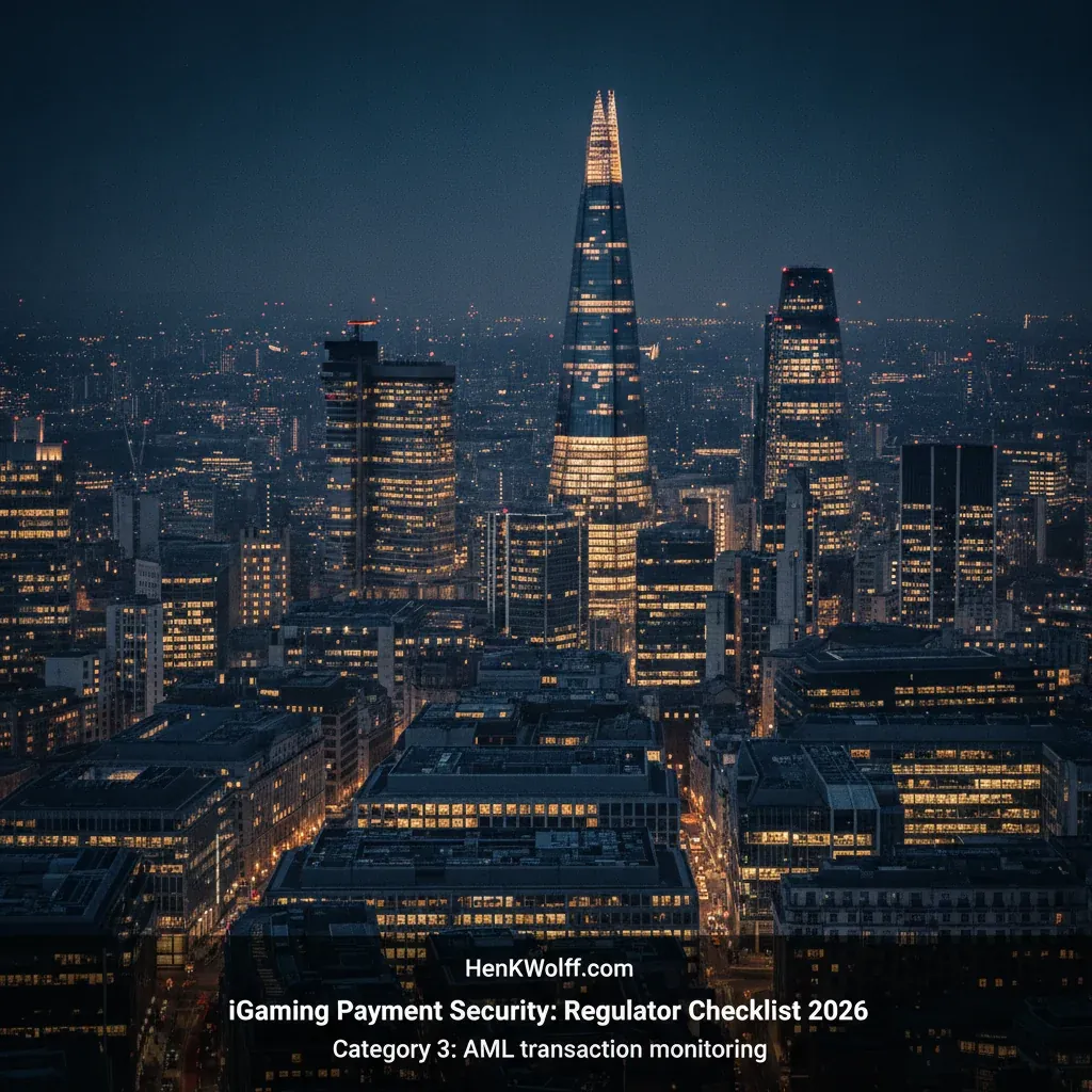 Elevated wide-angle photograph of London's financial district at blue hour with glowing city lights.