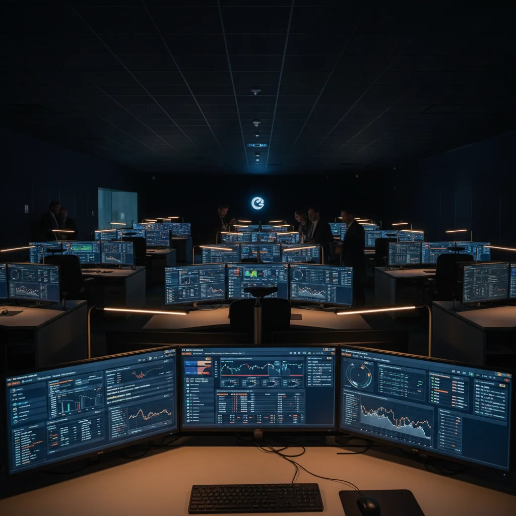 Modern operations centre in Santa Fe monitoring responsible gambling and AML data.