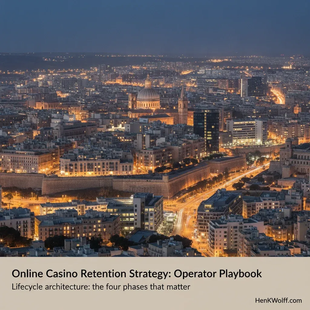 Elevated wide-angle cityscape of Valletta, Malta, at deep blue hour with lit skyline.