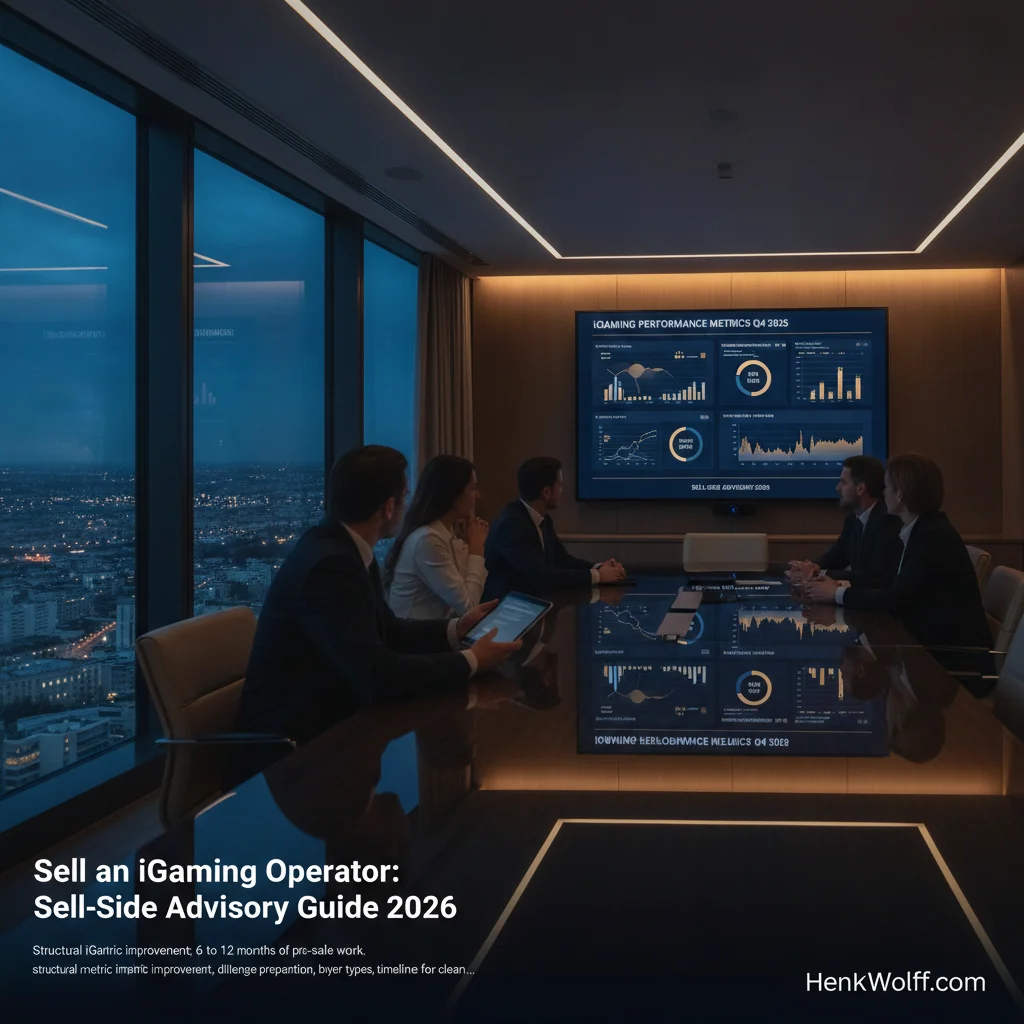 Executives reviewing strategic data in a modern boardroom with a city skyline at twilight.