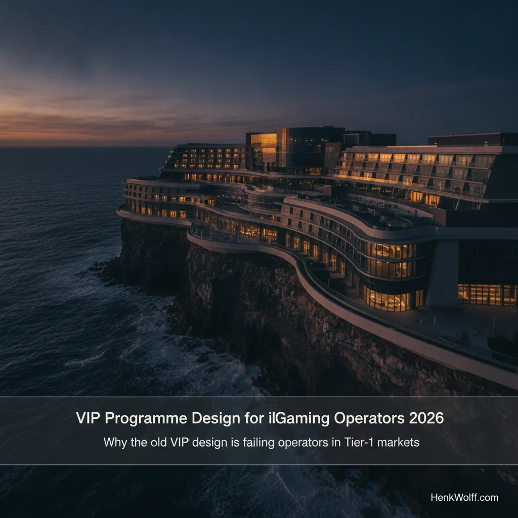 Casino-resort building on a coastal cliff at twilight, warm light from windows.