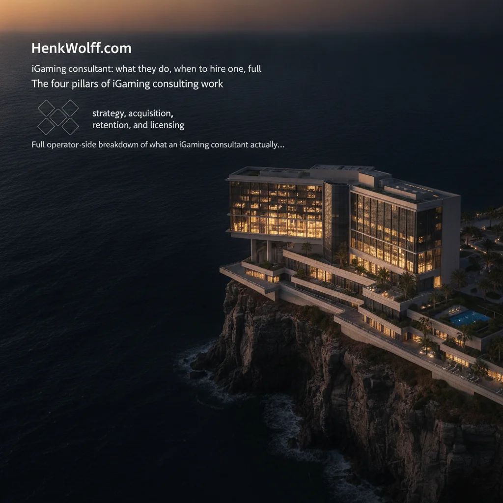 Grand casino resort on a coastal cliff at twilight, representing strategic positioning and operational success.
