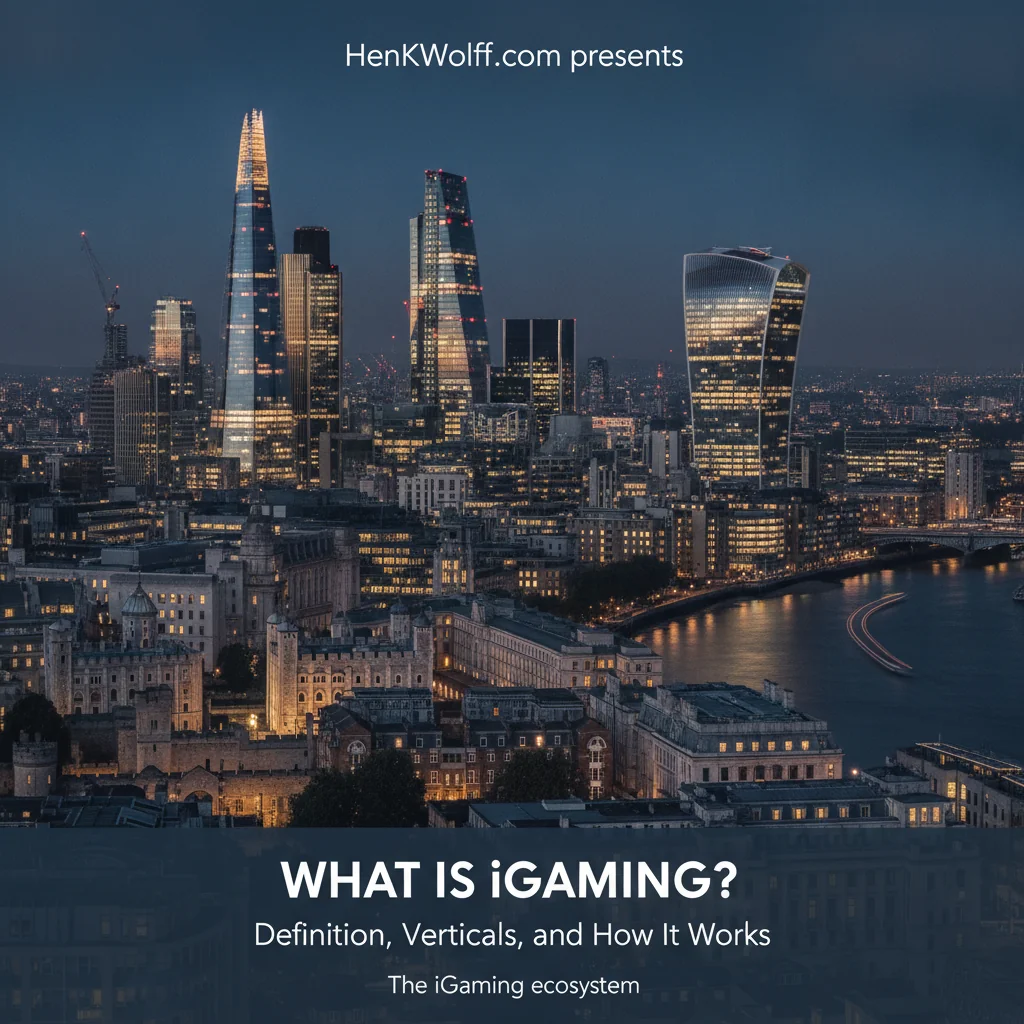 Panoramic London cityscape at blue hour with diverse modern and historic buildings representing the iGaming ecosystem.