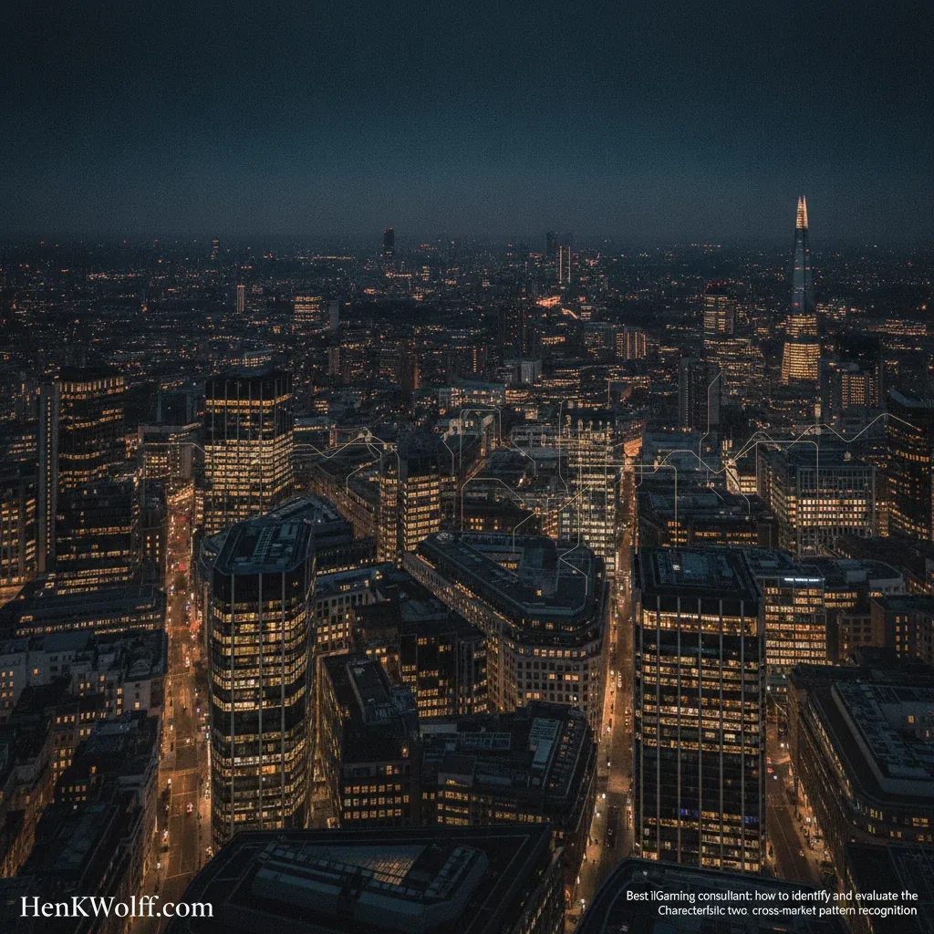 Wide-angle aerial view of London's financial district at dusk, with illuminated skyscrapers and city lights.